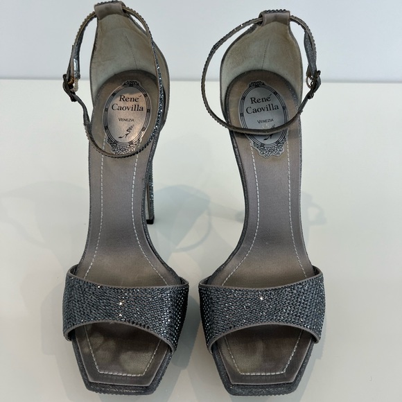 RENE CAOVILLA GRAY CRYSTAL PLATFORM SANDALS SIZE IT 38 / US 8 - Picture 8 of 17